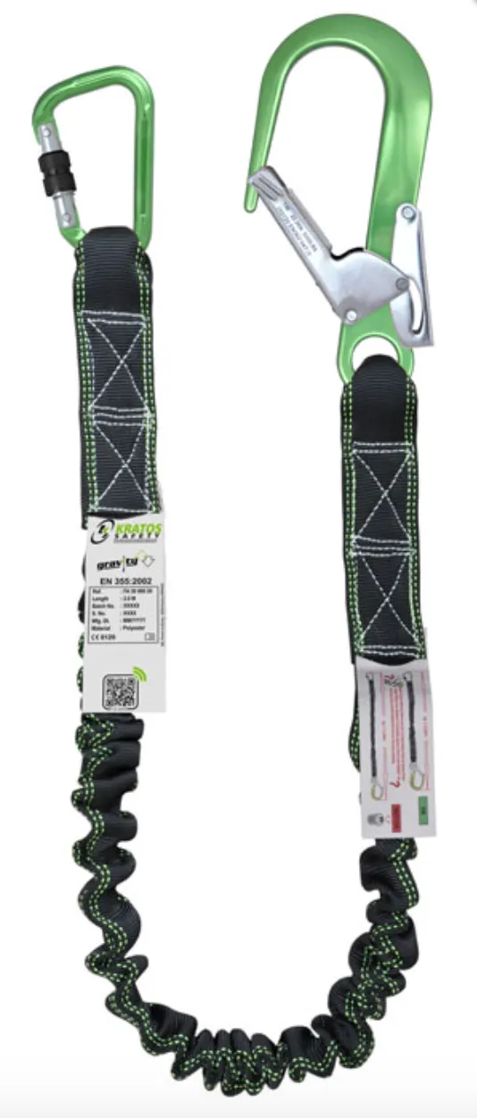 2m Gravity Shock Absorbing Expandable Webbing Lanyard with Scaff Hook