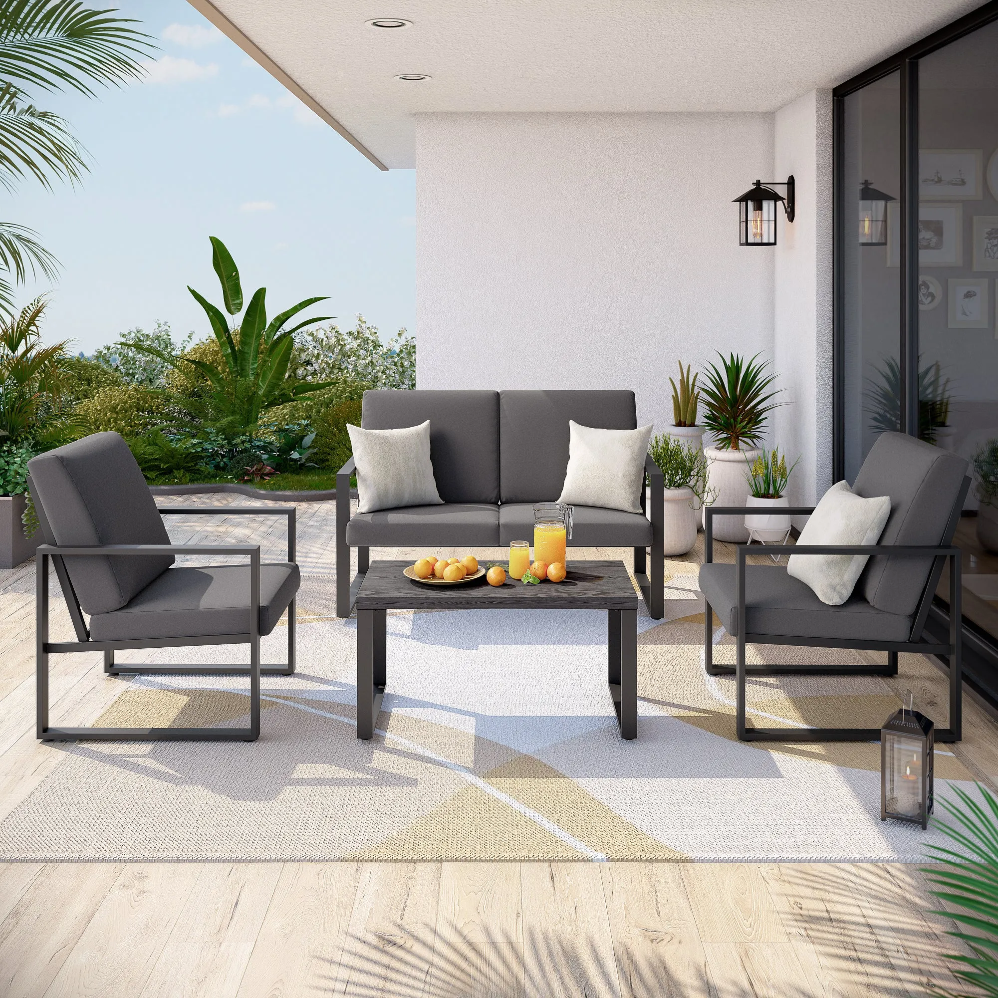 4 Pcs Metal Modern Outdoor Conversation Set with 6'' Cushions