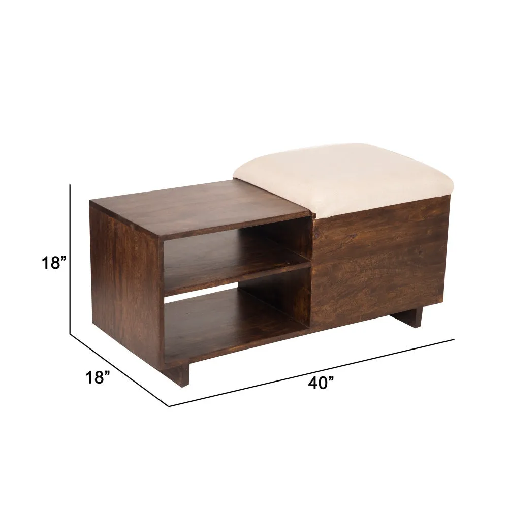 40 Inch Accent Storage Bench, Sliding Cushion Top, Modern, Brown Wood By Casagear Home