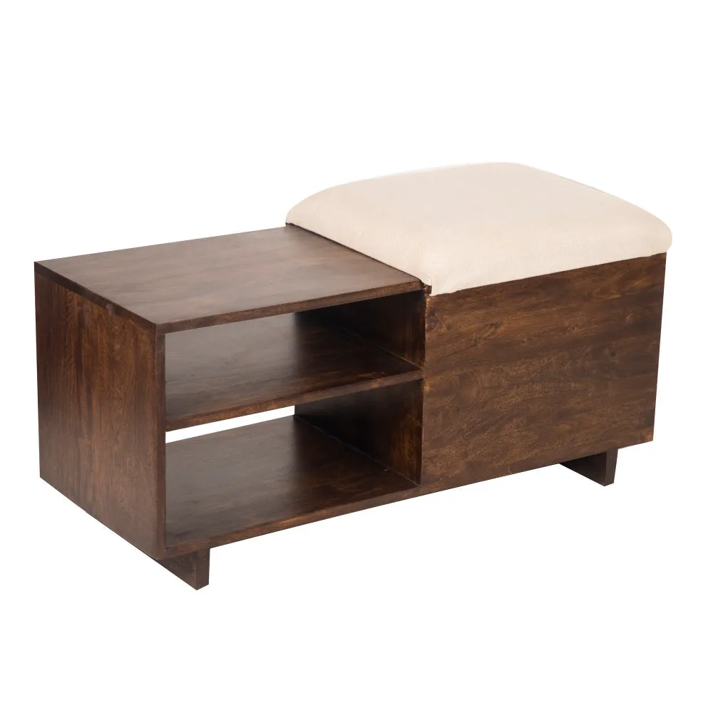 40 Inch Accent Storage Bench, Sliding Cushion Top, Modern, Brown Wood By Casagear Home