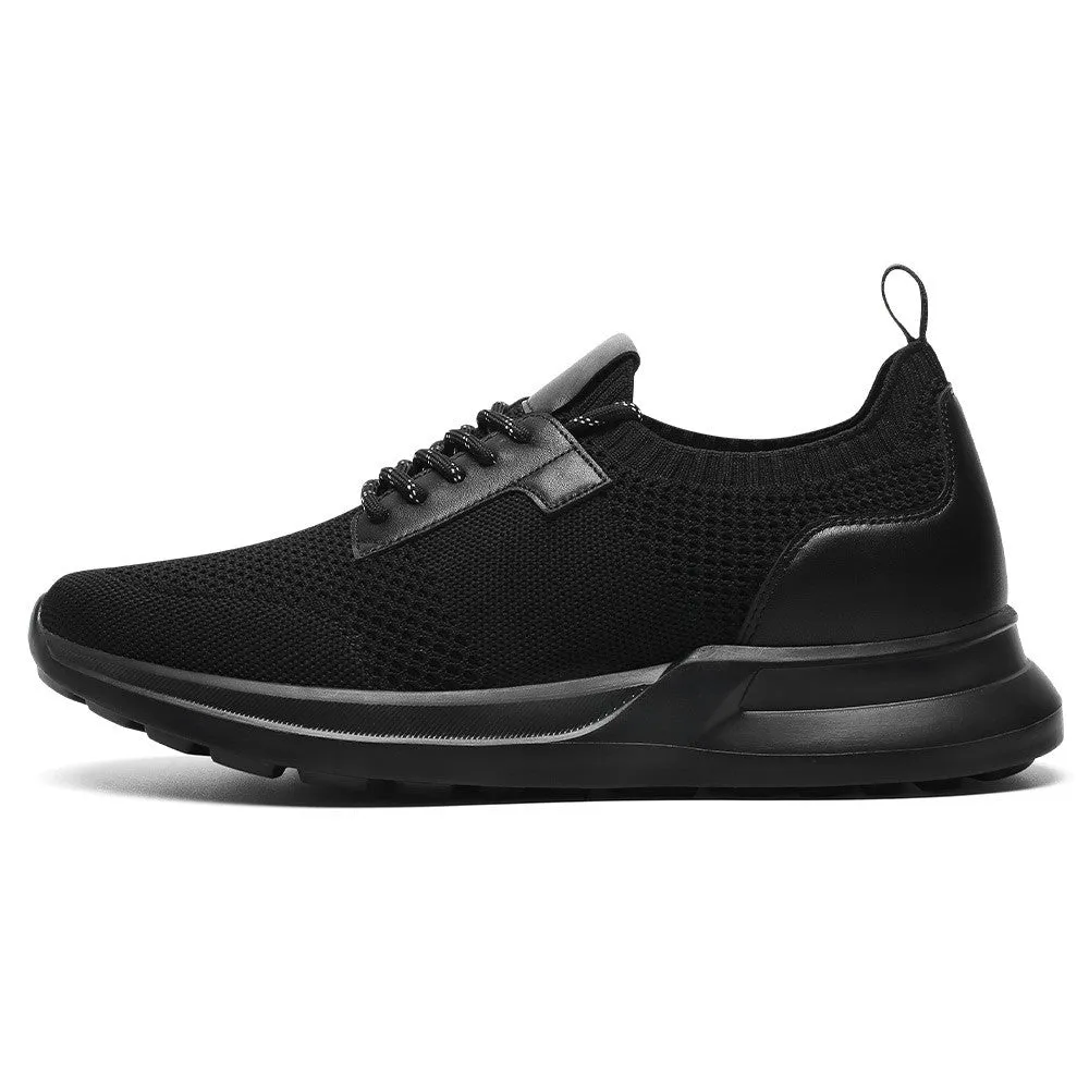 7 CM/2.76 Inches CMR CHAMARIPA Men's Elevator Sneakers - Black Knit Fabric Height Increasing Sports Shoes