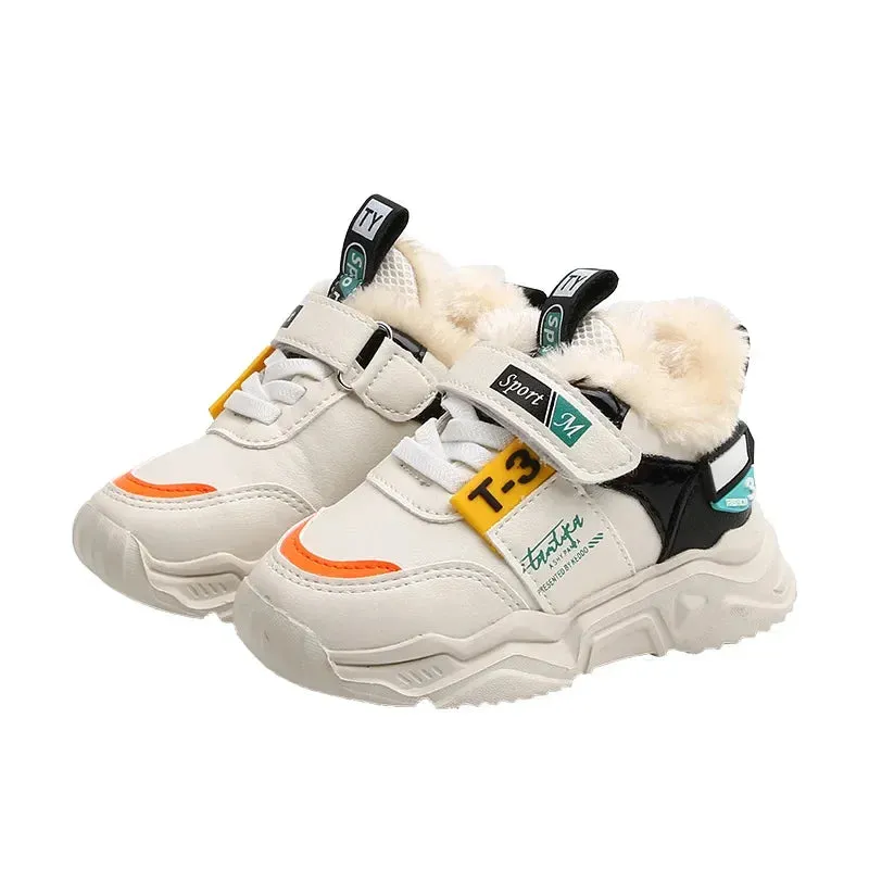 Autumn Winter Kids’ Sport Shoes – Plush Warm Boys’ & Girls’ Sneakers with Fur, Lightweight & Breathable