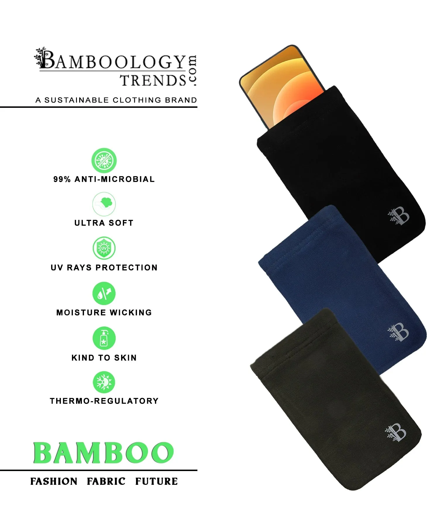 Bamboology Trends Bamboo fabric anti-bacterial navy mobile pouch