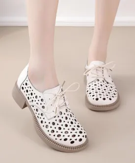 Beige Flat Feet Shoes Hollow Out Cross Strap Flat Feet Shoes