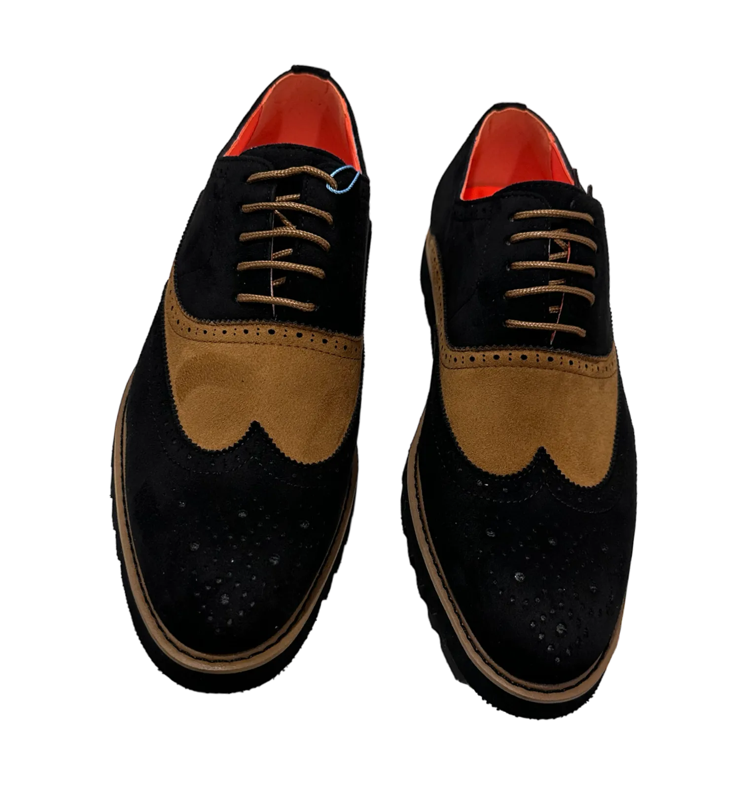 Black and cognac suede towtone wingtip men's casual shoes