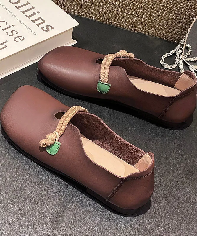 Brown Cowhide Leather Flat Feet Shoes Buckle Strap Flat Feet Shoes LC0535