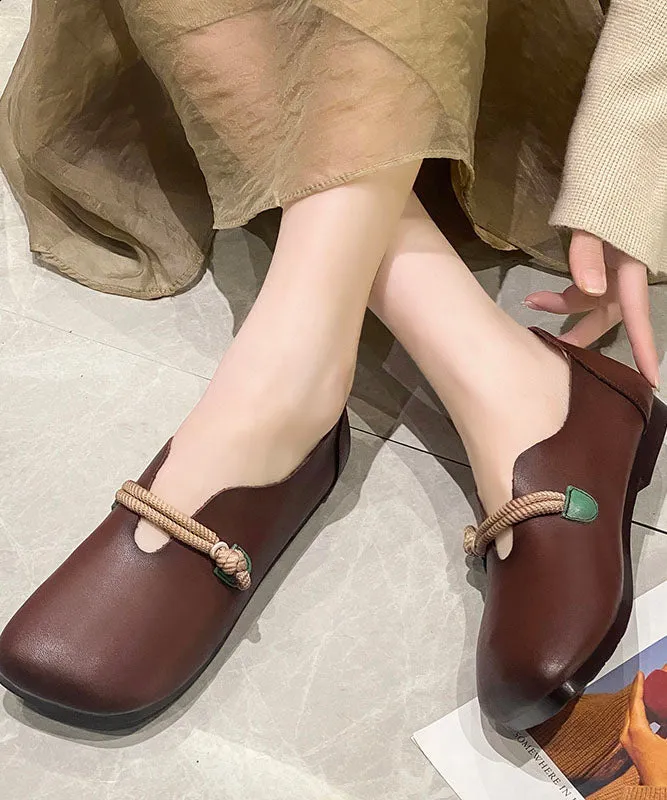 Brown Cowhide Leather Flat Feet Shoes Buckle Strap Flat Feet Shoes LC0535