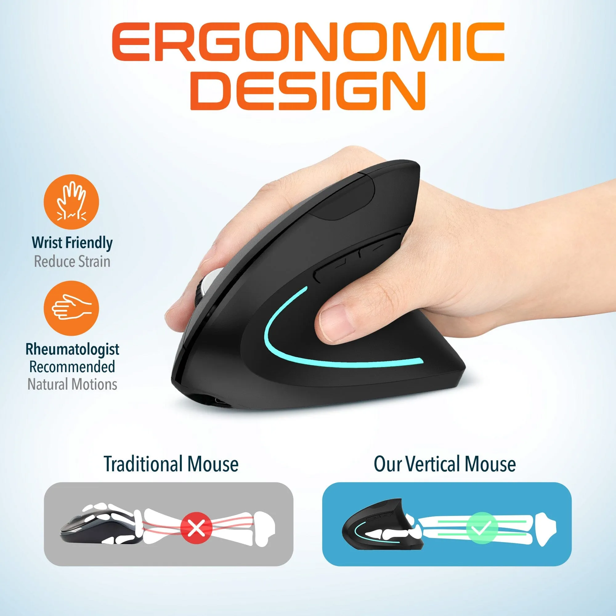 Delton S12 Ergonomic Vertical Rechargeable Wireless Mouse with Auto Pair USB Dongle