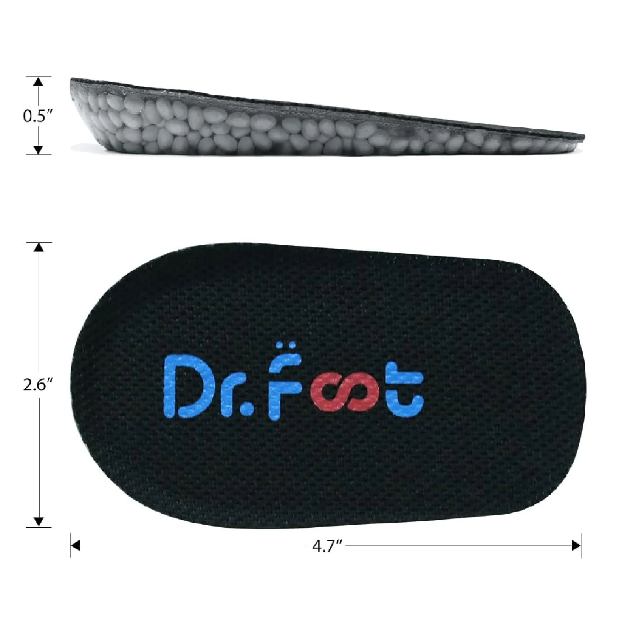 Dr. Foot's Height Increase Insoles, Heel Cushion Inserts, Heel Lift Inserts for Leg Length Discrepancies (Large (0.5" Height) | Black)