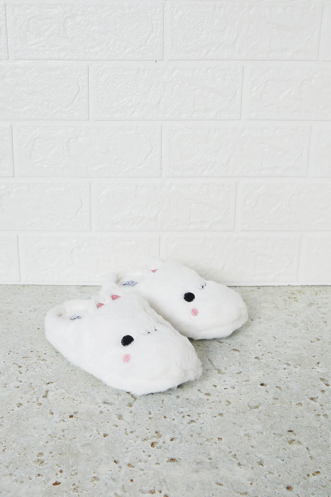 Girls White Bunny Slipper