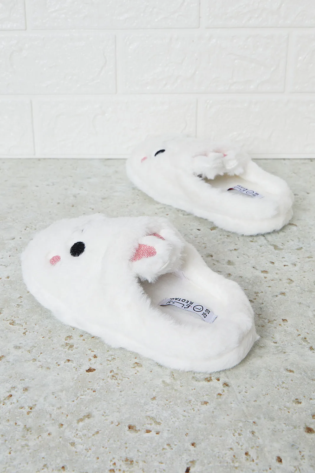 Girls White Bunny Slipper