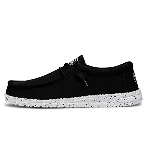 Hey Dude Men's Wally Slub Canvas Black Size 10| Men's Loafers | Men's Slip On Shoes | Comfortable & Light-Weight