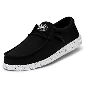 Hey Dude Men's Wally Slub Canvas Black Size 10| Men's Loafers | Men's Slip On Shoes | Comfortable & Light-Weight