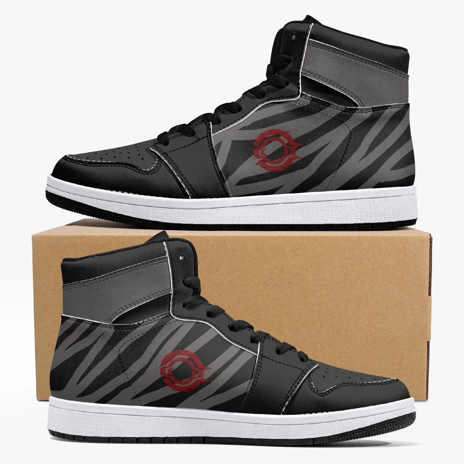 High-Top Leather Sneakers -Black /Grey Lined.