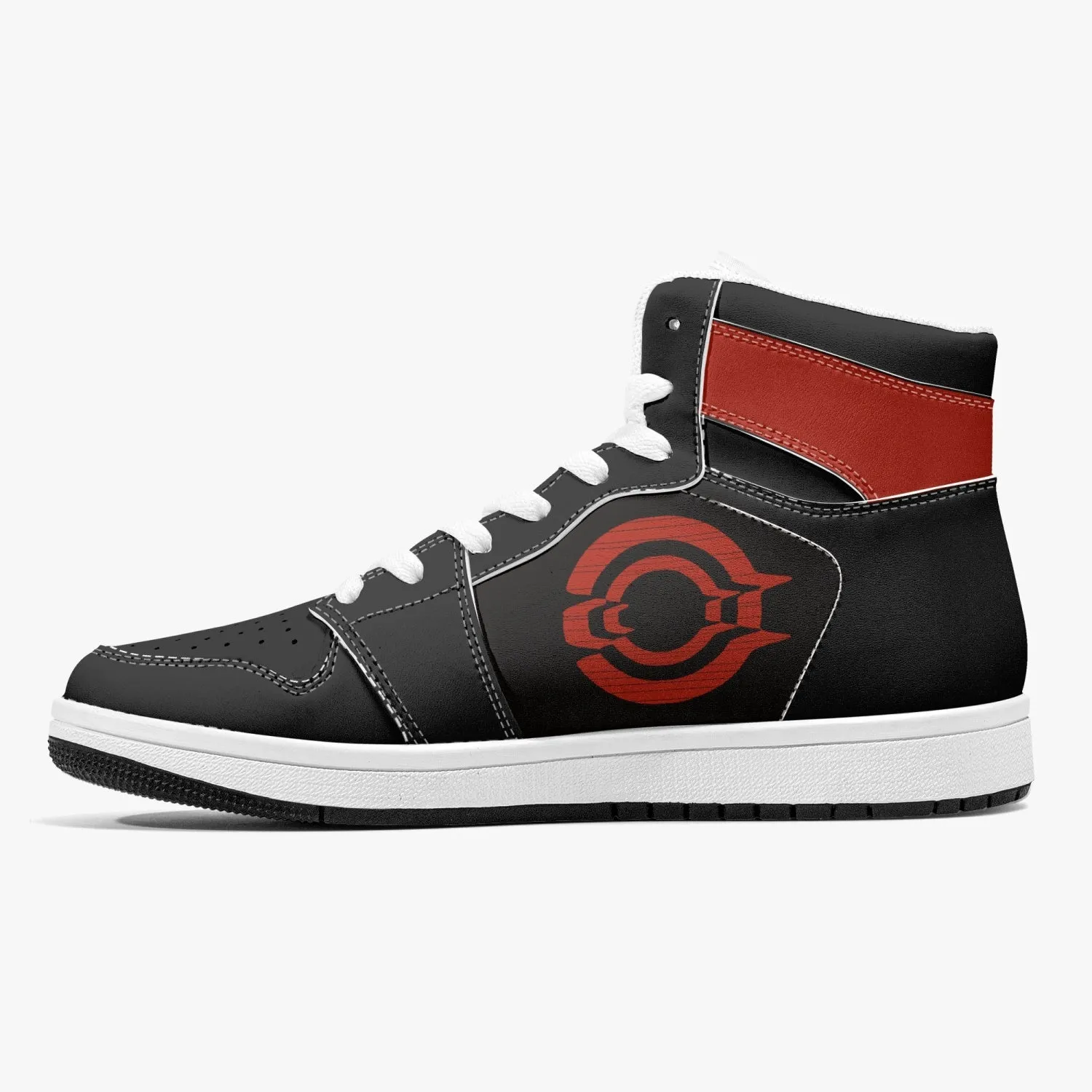 High-Top Leather Sneakers - Black /Red Logo