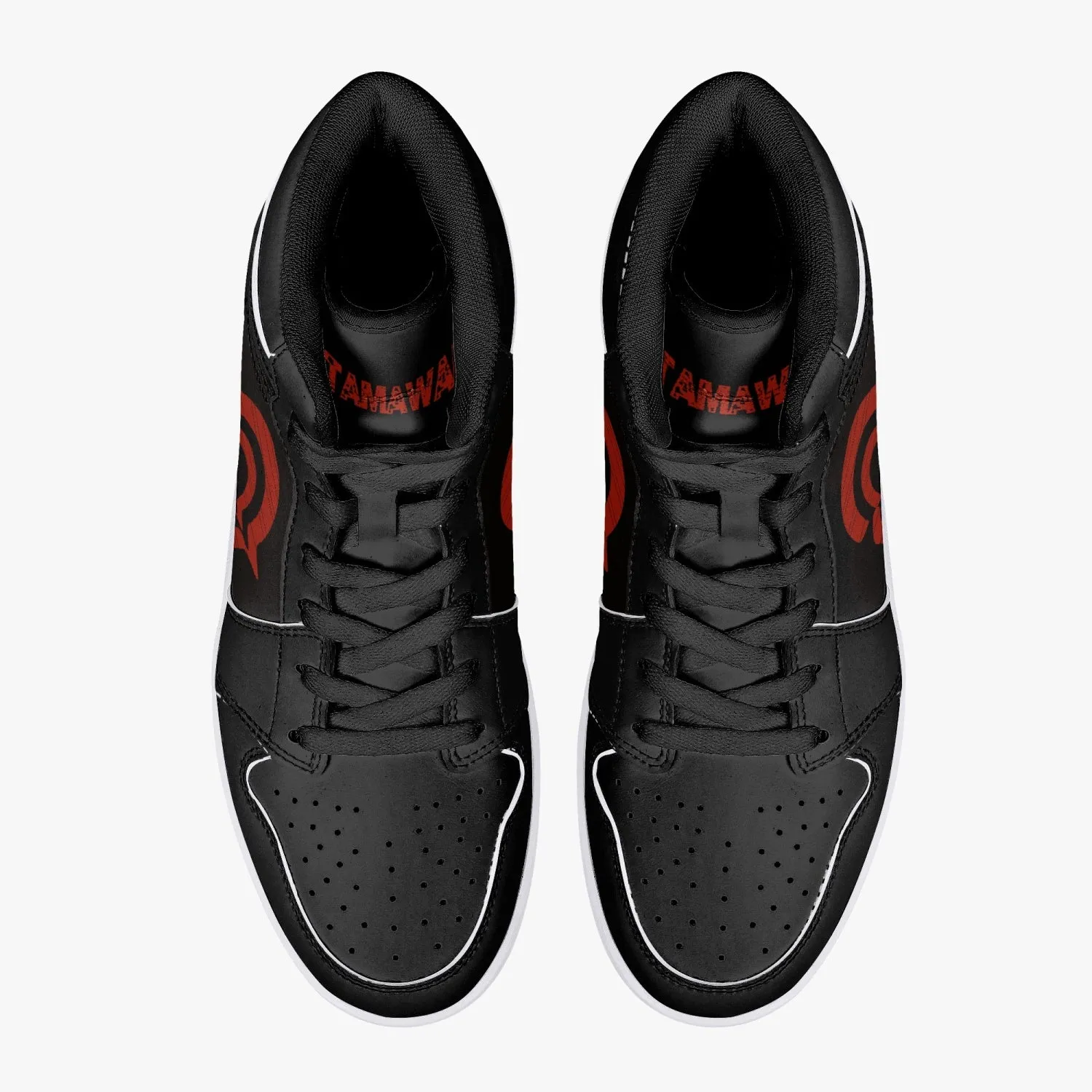 High-Top Leather Sneakers - Black /Red Logo