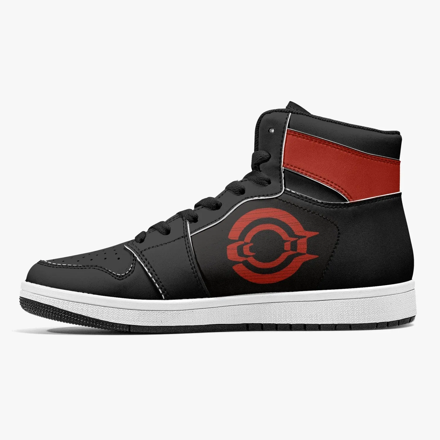 High-Top Leather Sneakers - Black /Red Logo