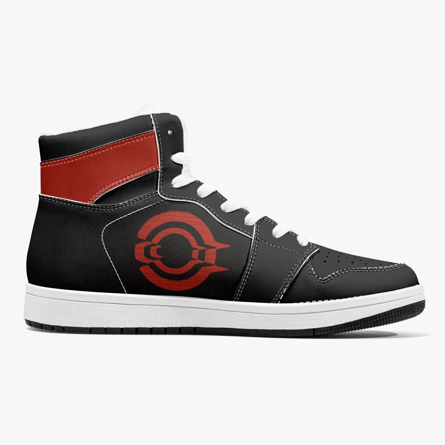 High-Top Leather Sneakers - Black /Red Logo