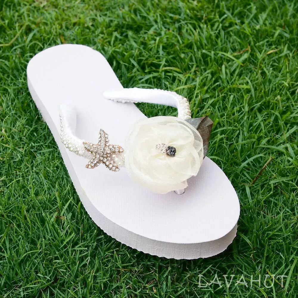 Jewel White Bridal Flip Flops