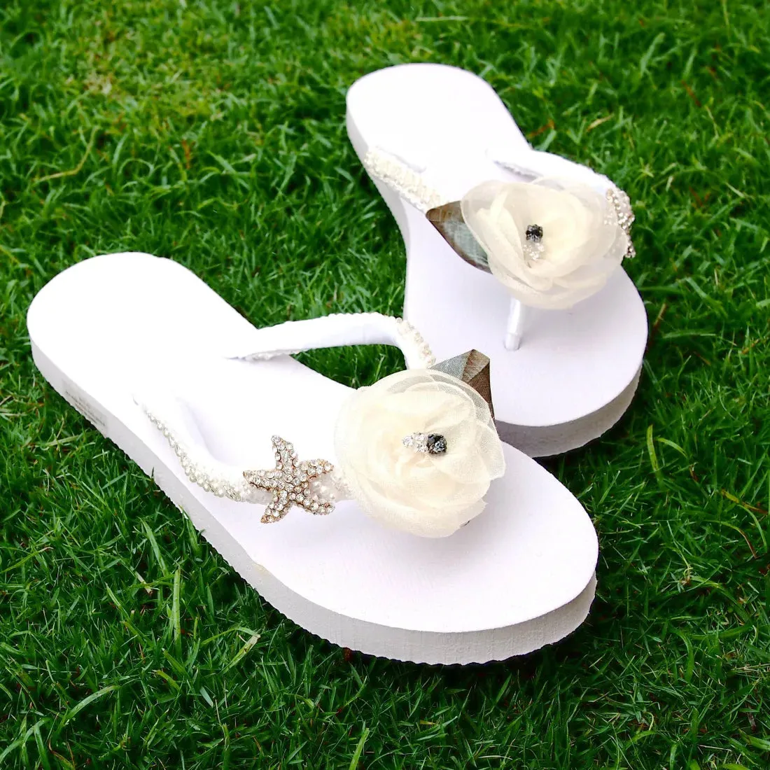 Jewel White Bridal Flip Flops