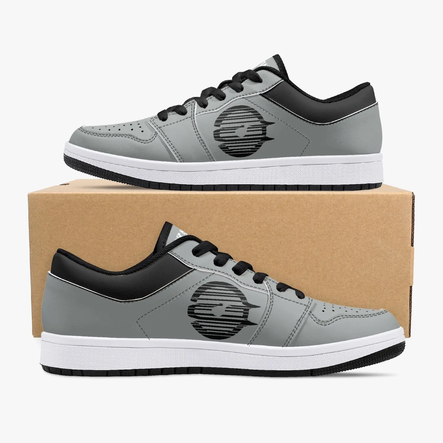 Low-Top Leather Sneakers - Grey/Black