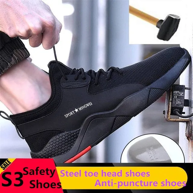 Men Lightweight Breathable Steel Toe Work Safety Shoes