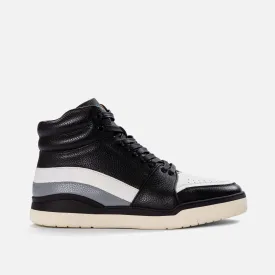 Poseidon Black/White Pebble Leather High Top Sneakers