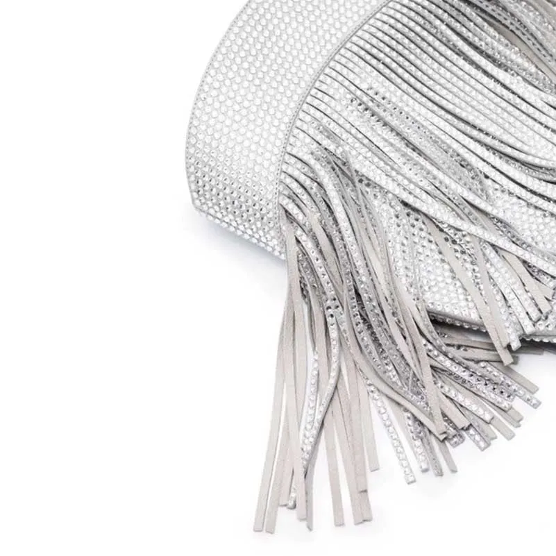 Rhinestone Fringe Crystal Mid-calf Boots