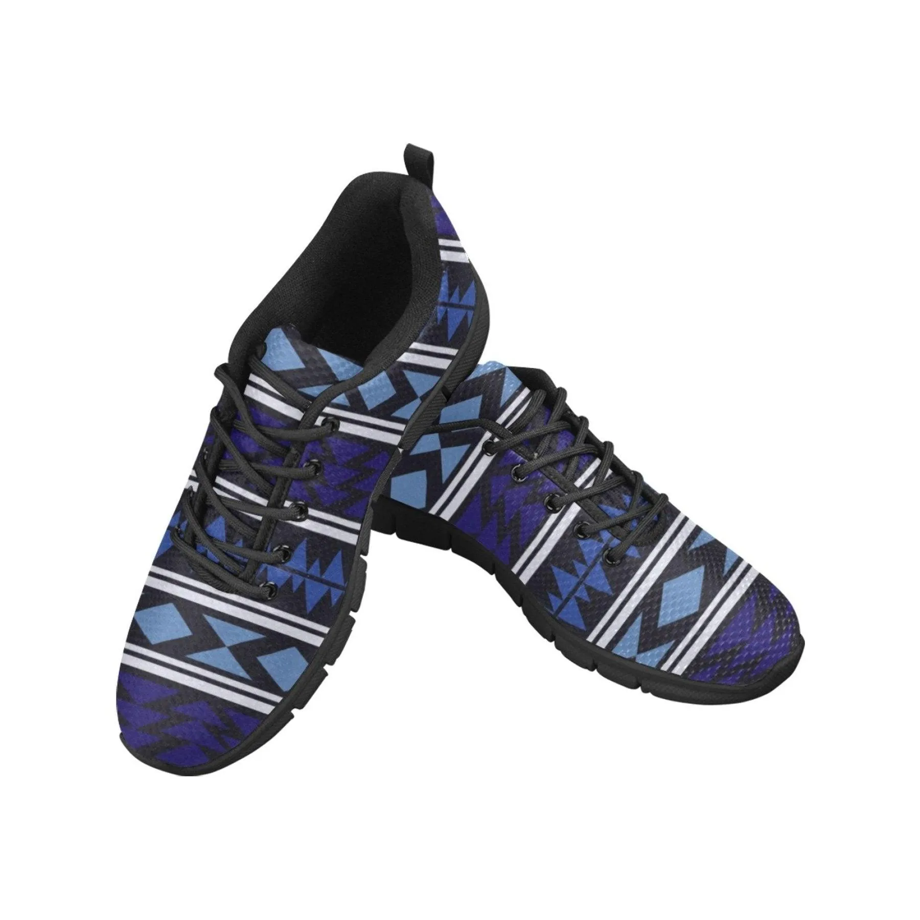 Womens Sneakers, Blue And Black Aztec Print Running Shoes