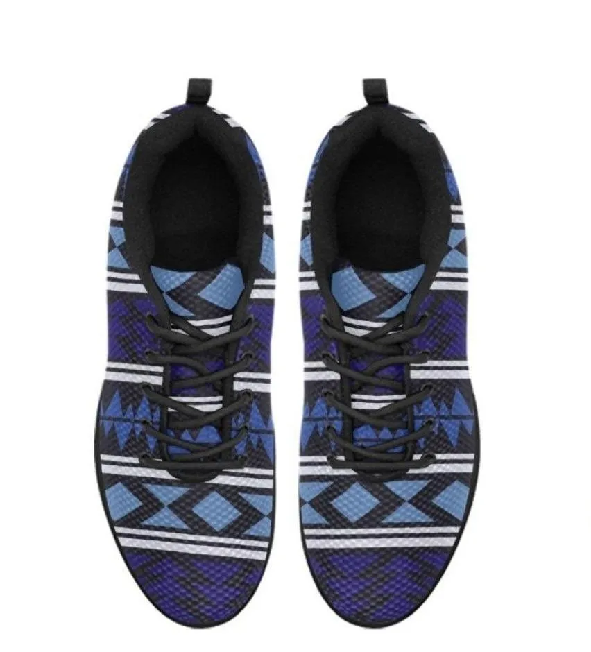 Womens Sneakers, Blue And Black Aztec Print Running Shoes