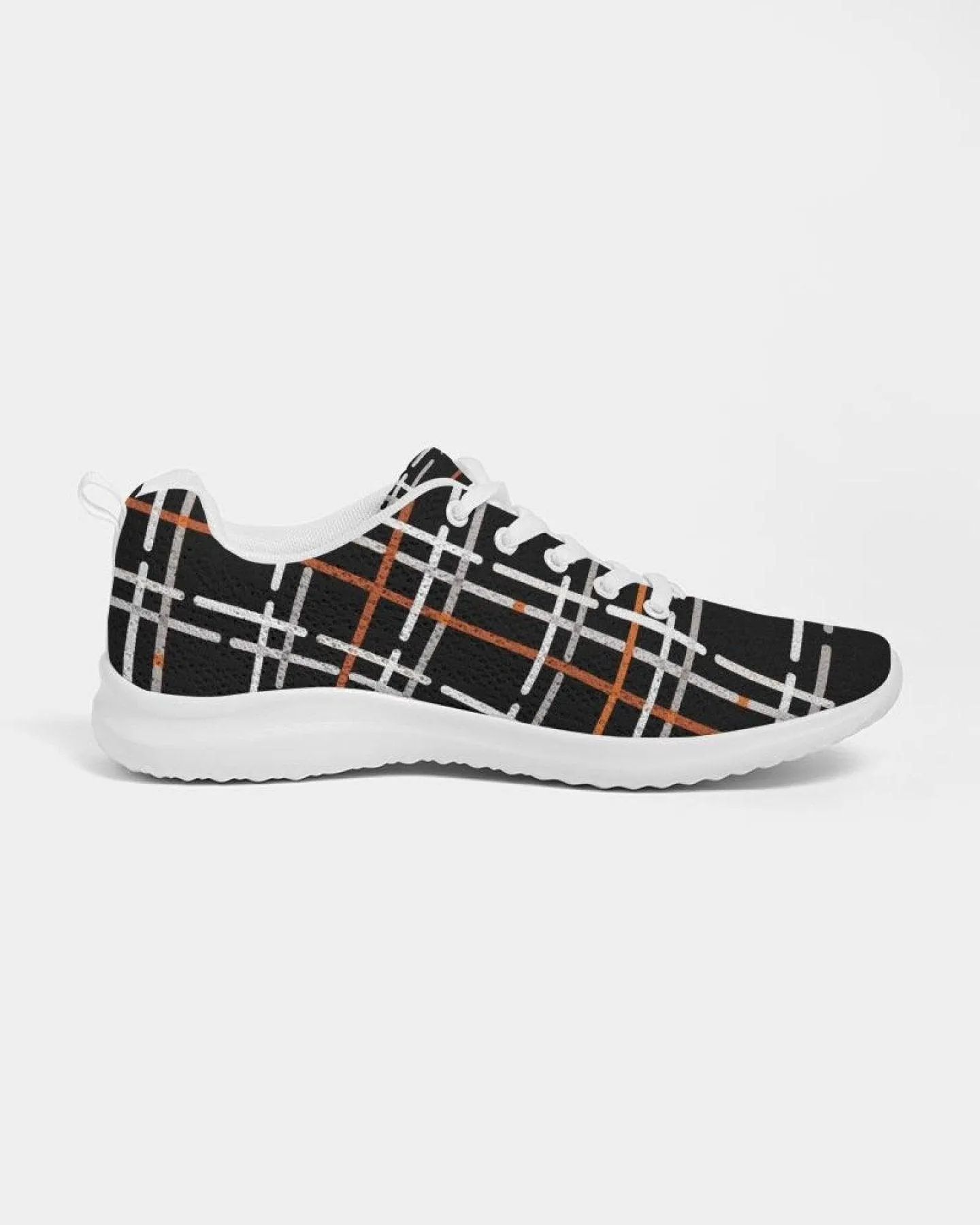 Womens Sneakers - Canvas Running Shoes, Black Plaid Print