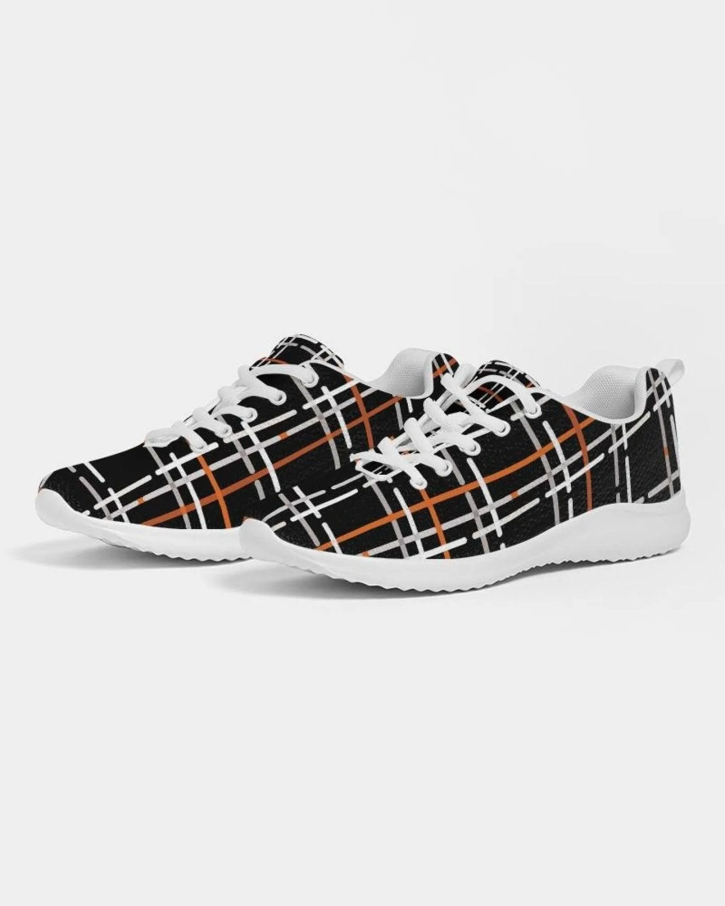 Womens Sneakers - Canvas Running Shoes, Black Plaid Print