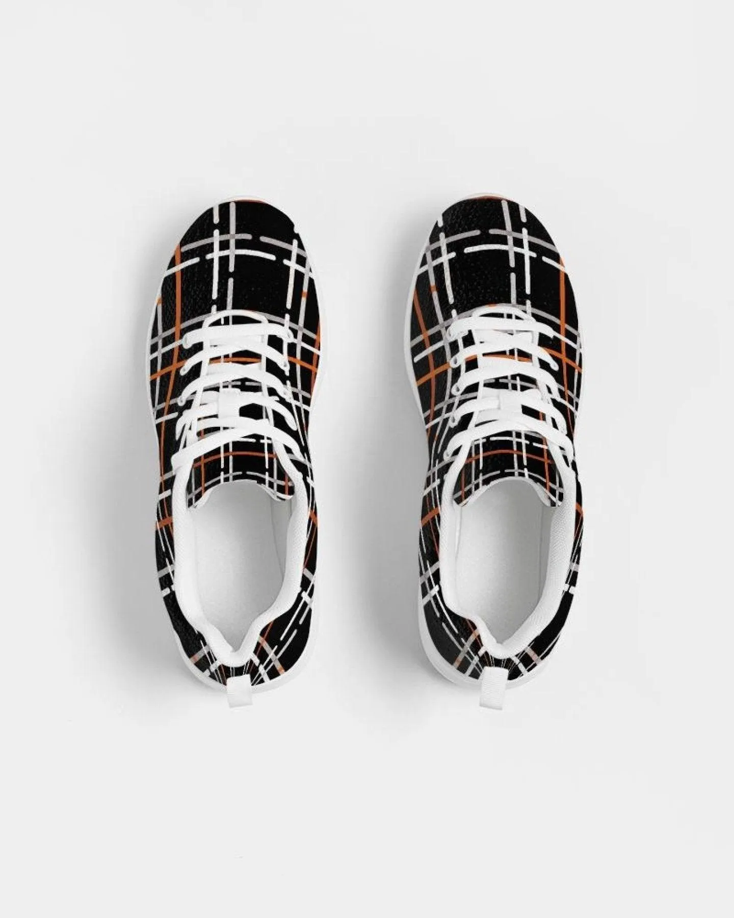 Womens Sneakers - Canvas Running Shoes, Black Plaid Print