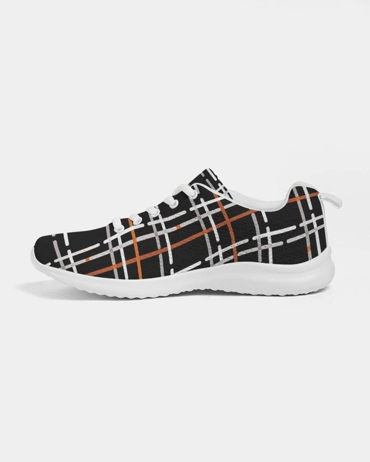 Womens Sneakers - Canvas Running Shoes, Black Plaid Print