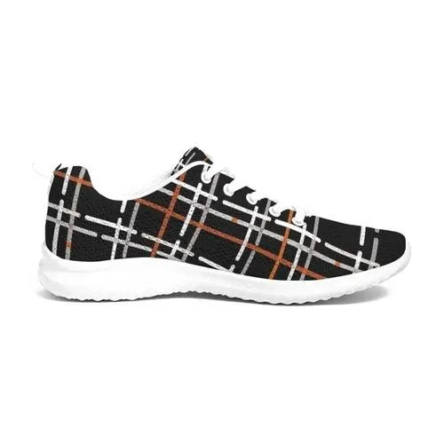 Womens Sneakers - Canvas Running Shoes, Black Plaid Print