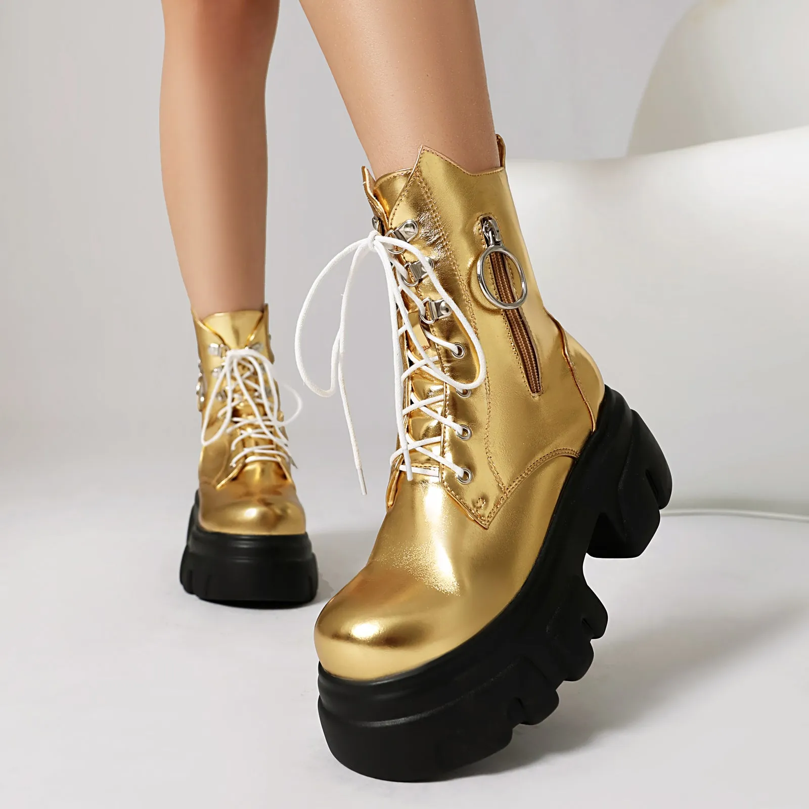 Women's Thick Heel Zipper Motorcycle Short Boots