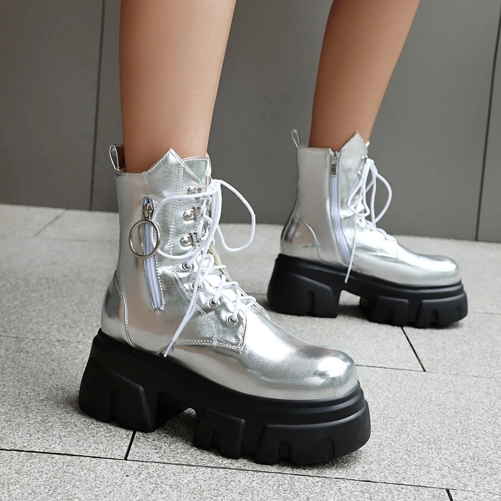 Women's Thick Heel Zipper Motorcycle Short Boots