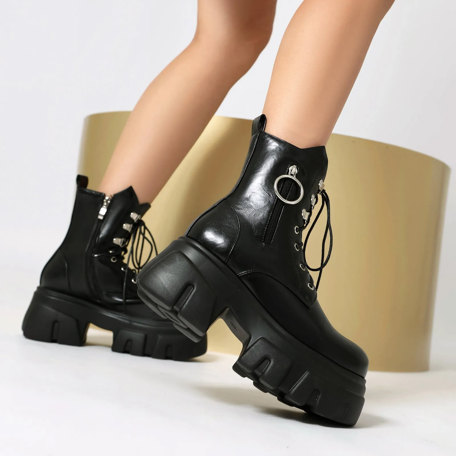 Women's Thick Heel Zipper Motorcycle Short Boots